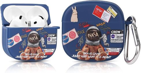 TPU Case for AirPods 4 Wireless Earbuds (2024) with Carabiner, Charging Protective Hard Cover with Cartoon Skin Design for AirPods 4th Generation Headphones in Kuwait