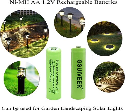 Ni-Mh AA 600mAh 1.2V Rechargable Batteries Pre-Charged for Outdoor Solar Lights,Garden String Light, Pathway Lights (8Pack AA) in Saudi Arabia