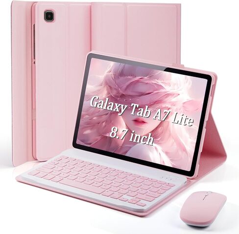 Case Keyboard for Samsung Galaxy Tab A7 Lite 8.7 inch 2021 - Mouse and Detachable Magnetic Keyboard Slim Case Auto Sleep/Wake (Pink) in Saudi Arabia