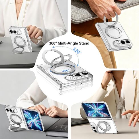 for iPhone Duo Case Compatible with MagSafe - Built in Screen Protector, Spring Hinge Protection, 360° Rotating Magnetic Kickstand Full Protection Phone Cover for iPhone Duo, Clear in Saudi Arabia