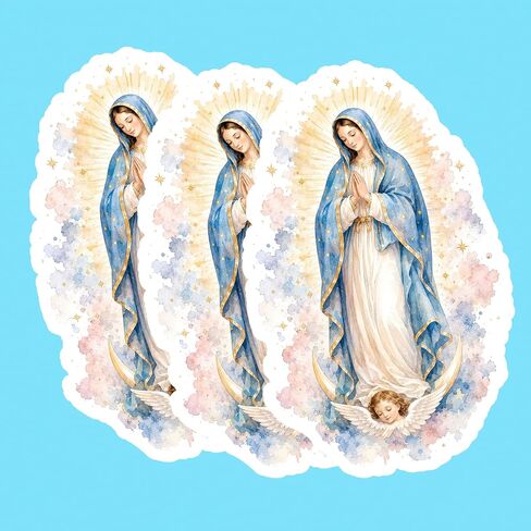 (3PSC) Blessed Virgin Mary Stickers, Our Lady of Grace Immaculate Mother Mary Catholic Stickers, Watercolor Waterproof Vinyl Decals for Water Bottles, Laptops, Prayer Journals, 3 x 2 Inch in Saudi Arabia