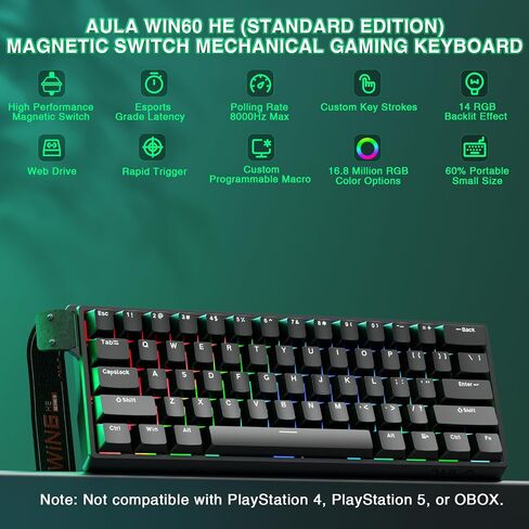 Aula WIN60 HE - 60% Mechanical Gaming Keyboard Wired, Hall Effect Magnetic Switch Keyboard+SM802 Wireless Gaming Mouse,24,000 DPI Max,Lightweight Computer Mouse for Laptop/PC in Kuwait