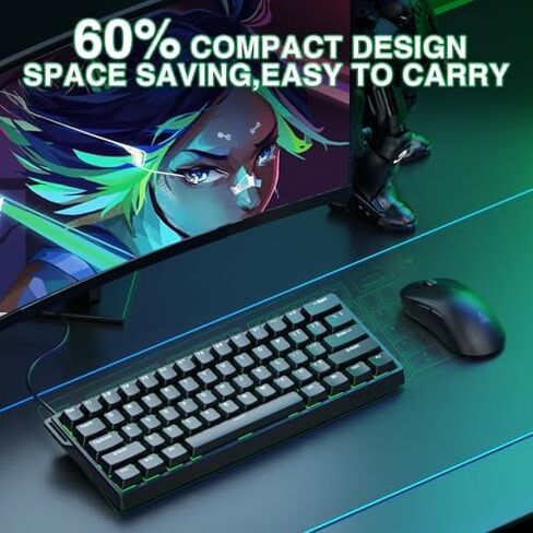 Aula WIN60 HE - 60% Mechanical Gaming Keyboard Wired, Hall Effect Magnetic Switch Keyboard+SM802 Wireless Gaming Mouse,24,000 DPI Max,Lightweight Computer Mouse for Laptop/PC in Kuwait