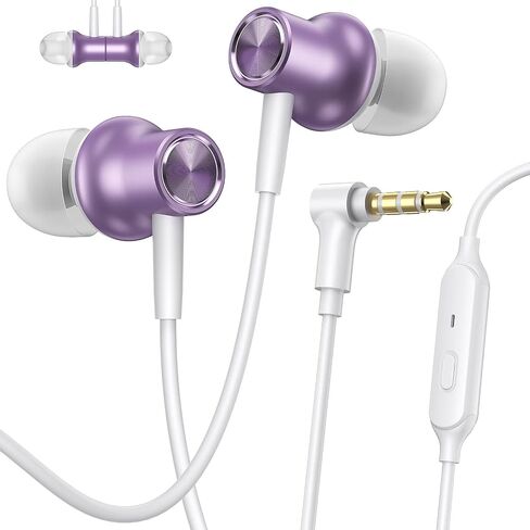 Wired Earbuds 3.5mm Headphones with Mic for Laptop PC Chromebook,Purple in Kuwait