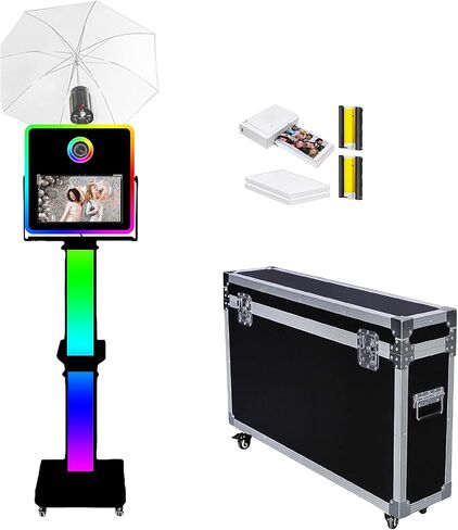 Selfie Photo Booth Machine 15.6inch Touch Screen with Soft-Light Umbrella Photobooth with RGB Lighting for Party Events Wedding (Black, Photo Booth Machine) in Saudi Arabia