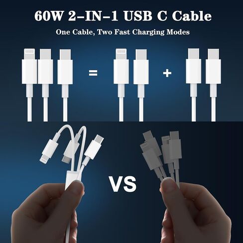 2 in 1 USB C to USB C/Lightning Cable for iPhone 17 16 15 14 13 12 11, 6FT in Saudi Arabia