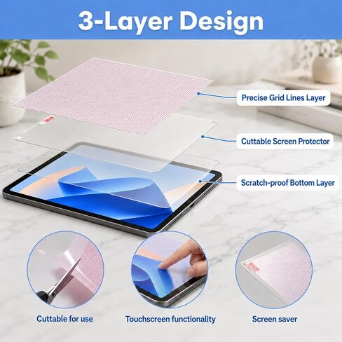 4 Pack Cut to Fit Screen Protector with Grid Lines (295x210mm) in Kuwait