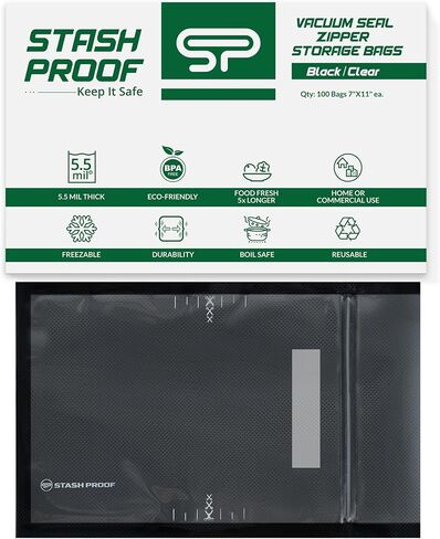 Resealable Vacuum Seal 2-in-1 Quart Storage Zipper Bags 7" x 11" (100 Count) 5.5 Mil (Black & Clear) BPA Free Food Grade Reusable poly Bags for Sandwich, Cookies, Candy, Snacks, Coffee & Dried Fruit in Saudi Arabia