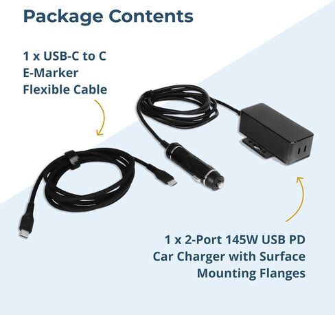Coolgear 145W Dual USB-C Car Charger - PD 3.1 EPR Type C Vehicle Charger with 140W Laptop Charging, Mountable Flanges and 12V to 24V Plug for Trucks, Fleet Vans and Mobile Workstations in Kuwait