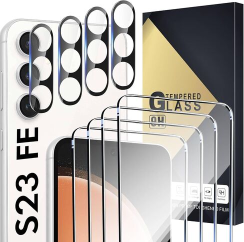 Screen Protector Compatible with Galaxy S23 FE 5G - [4+4 Pack] Camera Lens Protectors, Fingerprint Unlock Support, HD Tempered Glass, Touch Sensitive, Anti Scratch in Saudi Arabia