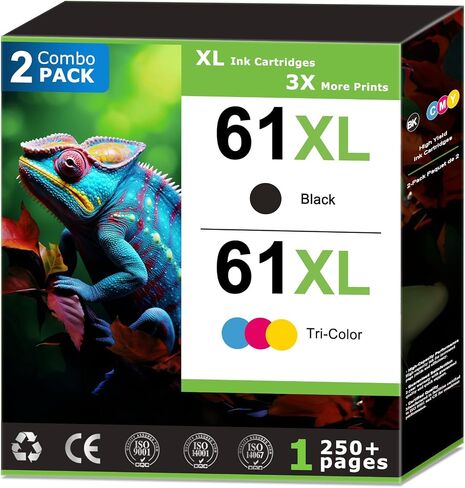 61XL Ink Cartridges Black and Tri-color Combo Pack Compatible for HP 61 XL Work With Deskjet 2540 2541 3050 3510 1510 3056A OfficeJet 4630 4632 Envy 5530 4500 4502 5535 Printers (Black Color, 2 Pack) in Saudi Arabia
