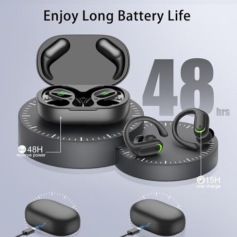 Wireless Earbuds, Sports Bluetooth 5.4 Headphones, Digital Display, Bass Sound 60Hrs Playtime, Over-Ear Hook with Mic, Fast Charging Digital Display IPX7 Waterproof Earphones for Running/Sports in Saudi Arabia