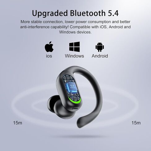Wireless Earbuds, Sports Bluetooth 5.4 Headphones, Digital Display, Bass Sound 60Hrs Playtime, Over-Ear Hook with Mic, Fast Charging Digital Display IPX7 Waterproof Earphones for Running/Sports in Saudi Arabia