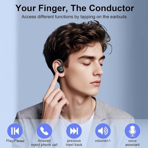 Wireless Earbuds, Sports Bluetooth 5.4 Headphones, Digital Display, Bass Sound 60Hrs Playtime, Over-Ear Hook with Mic, Fast Charging Digital Display IPX7 Waterproof Earphones for Running/Sports in Saudi Arabia