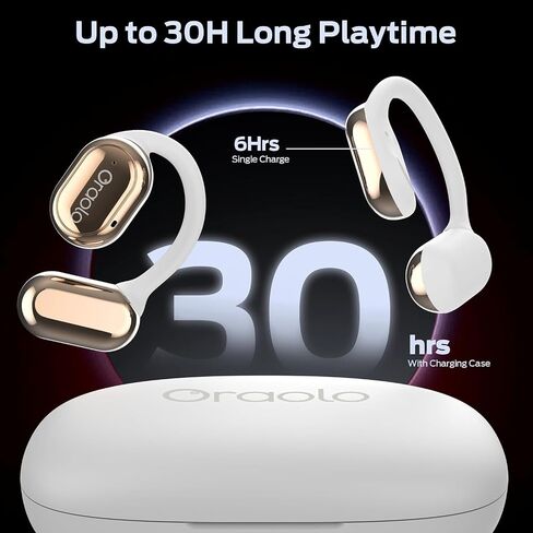 BUGANI OE03 Open Ear Headphones, Bluetooth 5.3 Wireless Headphones, Open Ear Earbuds with Immersive Stereo Sound, Clear Talk, 30H Playtime, Waterproof Sport Earbuds for Running, White in Saudi Arabia