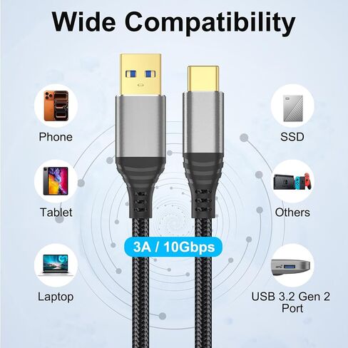 10Gbps USB C Data Cable, 1.5FT USB C 3.2 Gen 2 Charger Cable for Car, SSD in Saudi Arabia