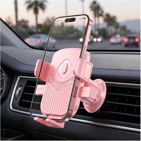 Car Phone Holder, Hand Free Vehicle Air Vent Cell Phone Stand with Hook Clip, One Hand Operation Automotive Air Vent Smartphones Mount, Universal Fit (Pink) in Saudi Arabia