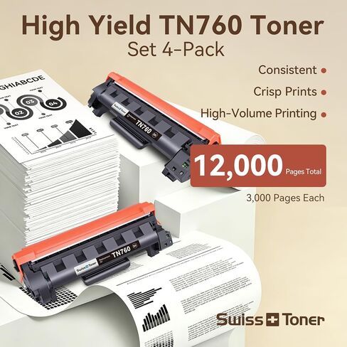 خرطوشة حبر بديلة TN760 TN-730/760 لـ Brother HL-L2350DW 4 عبوات in Kuwait