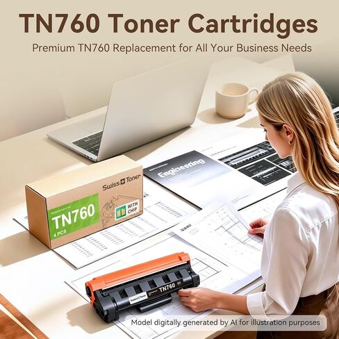 خرطوشة حبر بديلة TN760 TN-730/760 لـ Brother HL-L2350DW 4 عبوات in Kuwait