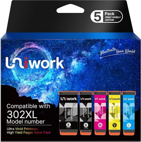 Uniwork Remanufactured Replacement for Epson 302XL Ink Cartridges 5 Pack in Saudi Arabia