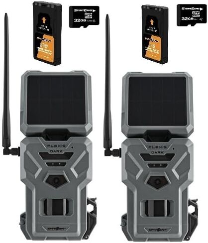 SPYPOINT Flex-S Dark Solar Cellular Trail Camera, Integrated Solar Panel, On-Demand Capable, LTE Connectivity, 100-foot Detection Range with LIT-22 Rechargeable Batteries 32GB SD Cards (2 Pack) in Saudi Arabia