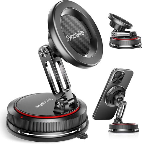 SYNCWIRE for MagSafe Car Mount [تصميم ثنائي المحور] جل نانو لاصق + حامل هاتف مغناطيسي للوحة القيادة والزجاج الأمامي، قابل للتعديل 360 درجة لهاتف iPhone 17 16 15 14 13 12 11، Samsung، أسود مطفي in Kuwait