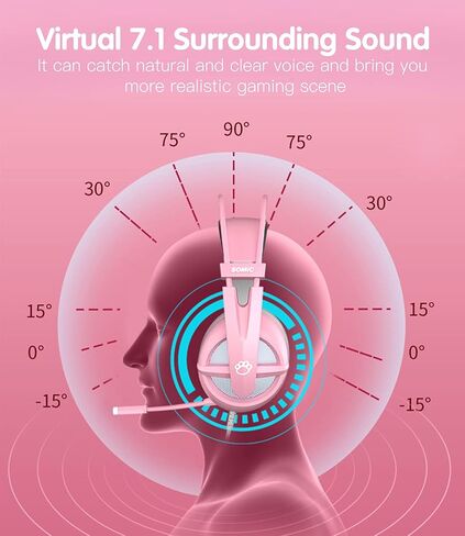 SOMIC G238 Gaming Headset 7.1 Surround Sound for PC, Laptop, Over Ear Wired Headphone with Mic, On Ear Volume Control, Pink in Saudi Arabia
