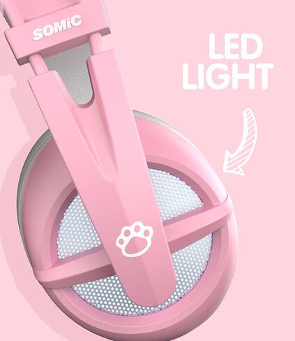 SOMIC G238 Gaming Headset 7.1 Surround Sound for PC, Laptop, Over Ear Wired Headphone with Mic, On Ear Volume Control, Pink in Saudi Arabia