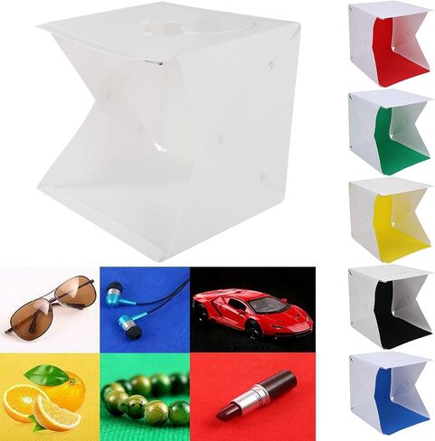 LED Foldable Lightbox Adjustable Photography Softbox for Small Objects, 10 Brightness Levels, 3 Color Temperatures, 6 Backgrounds, 15.7x15.7x15.7in in Saudi Arabia