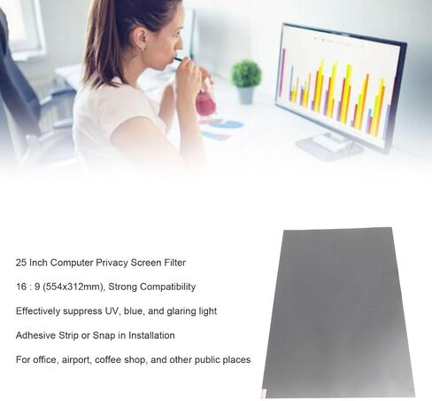 25 Inch Computer Privacy Screen Filter, 16:9 Privacy Screen Protector, Blocks Blue Light and Glare, Reversible Matte Glossy Film for Office Public Spaces, 554x312mm in Saudi Arabia