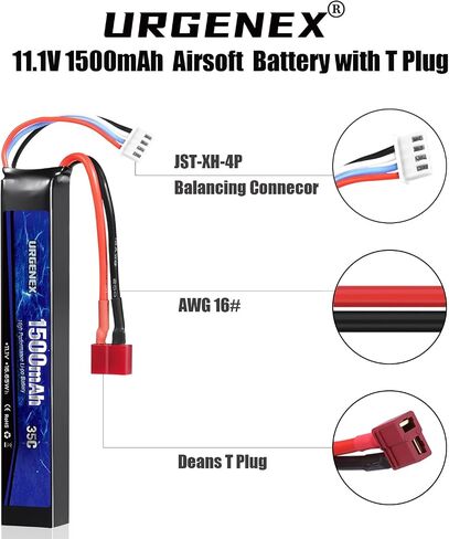 Airsoft Battery 11.1V 1500mAh Dean-Style T Plug 35C High Discharge Rate Lipo Pack Rechargeable 3S Lipo for Airsoft Model Guns in Saudi Arabia