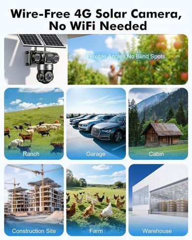 KEPEAK 4G LTE Cellular Solar Security Camera Wireless Outdoor, 4 Lens No WiFi Solar Powered Camera, Color Night Vision, PIR Motion Sensor, 2 Way Talk, Built in SIM Card in Kuwait