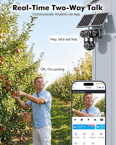KEPEAK 4G LTE Cellular Solar Security Camera Wireless Outdoor, 4 Lens No WiFi Solar Powered Camera, Color Night Vision, PIR Motion Sensor, 2 Way Talk, Built in SIM Card in Kuwait