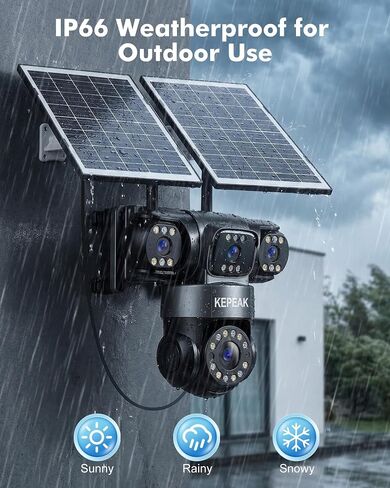 KEPEAK 4G LTE Cellular Solar Security Camera Wireless Outdoor, 4 Lens No WiFi Solar Powered Camera, Color Night Vision, PIR Motion Sensor, 2 Way Talk, Built in SIM Card in Kuwait