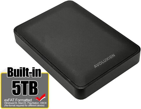 محرك الأقراص الصلبة الخارجي المحمول X1 سعة 5 تيرابايت USB 3.0 لأجهزة الكمبيوتر الشخصية وأجهزة Mac وPlayStation وXbox (أسود) - ضمان لمدة عامين in Kuwait