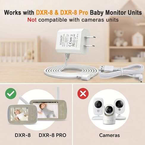Power Charger Compatible with Infant Optics DXR8 Pro 5" DXR 8 3.2" Monitor Unit Power Cord(2019 Version or Later) Not Applicable to All Camera Units in Kuwait