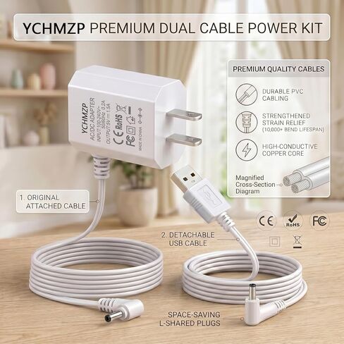 Power Charger Compatible with Infant Optics DXR8 Pro 5" DXR 8 3.2" Monitor Unit Power Cord(2019 Version or Later) Not Applicable to All Camera Units in Kuwait