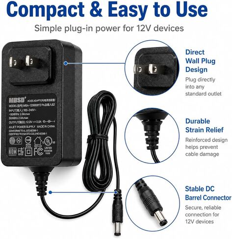 12V 2A DC Power Adapter (24W) | Universal AC Power Supply for WiFi Routers, Security Cameras, DVRs & LED Lights 5 Pack in Saudi Arabia