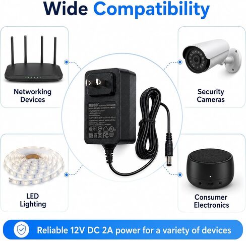 12V 2A DC Power Adapter (24W) | Universal AC Power Supply for WiFi Routers, Security Cameras, DVRs & LED Lights 5 Pack in Saudi Arabia