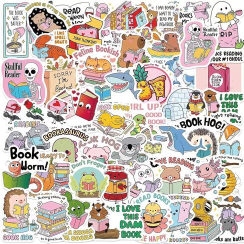 ملصقات Bookish Puns، ملصقات Funny Book Puns، ملصقات قصاصات الكمبيوتر المحمول لزجاجة المياه، هدايا القراء (50 حزمة) in Kuwait