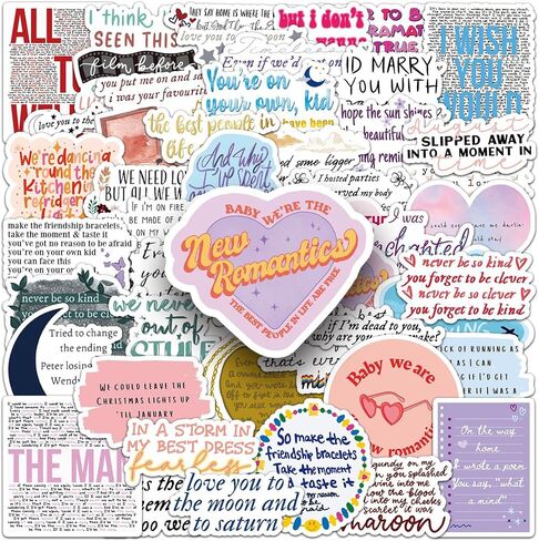 Pop Music Stickers, 50PCS Lyrics Decals, Waterproof Vinyl Stickers for Laptop, Water Bottle, Phone - Kawaii Durable Cute Aesthetic Decals, DIY Crafts for Scrapbooking, Journaling. Lyrc in Saudi Arabia