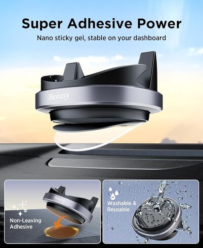 Beeasy Car Phone Holder Mount, 360° Rotation Dashboard Phone Holder, Washable Nano Gel & Silicone Anti-Slip Car Mount for iPhone 17/16/15/14, Samsung, Google Pixel, All Smartphones & GPS in Saudi Arabia