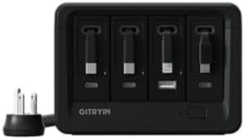 Gitryin 1 Micro USB, 1 Lightning, 2 Type-C Retractable Wall Chargers with 1 USB A Port and 1 Power Strip, 12-in-1 Modular Charging Station in Kuwait
