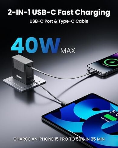 Gitryin 1 Micro USB, 1 Lightning, 2 Type-C Retractable Wall Chargers with 1 USB A Port and 1 Power Strip, 12-in-1 Modular Charging Station in Kuwait