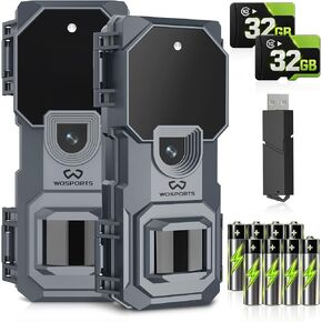 WOSPORTS 2 Pack Mini Trail Camera 1080P 32MP HD Game Camera with 32GB SD Card Wildlife Cameras with Night Vision Motion Activated Waterproof with 4AA Batteries & Card Reader in Saudi Arabia