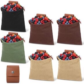 6 Pack Waxed Canvas Foraging Bag, Foldable Mushroom Hunting Pouch with Belt Loop, Water-Resistant Harvest Basket for Camping, Hiking, Berry Picking & Tool Storage (4 Colors) in Saudi Arabia