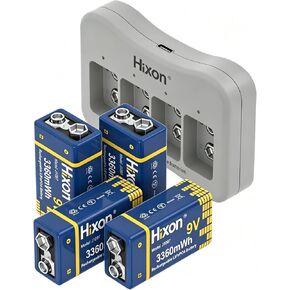 Hixon Rechargeable 9.6V LiFePO4 Battery 4Pack 9 Volt Size with Charger in Kuwait