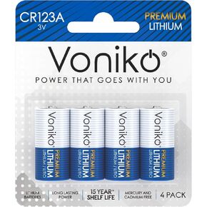 Voniko CR123A Premium Batteries 4 Pack – Photo Battery – 3 Volt 123 Battery 15 Years Shelf Life, Non-Rechargeable in Saudi Arabia