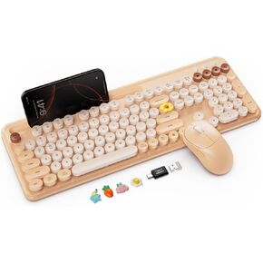 Wireless Keyboard Mouse Combo, Cream Latte, Round Keycaps, Tablet Holder in Saudi Arabia