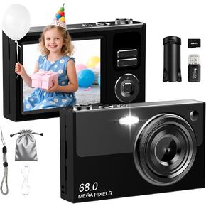 Digital Camera for Kids & Beginners, 4K Digital Camera with 64GB SD Card 16X Zoom Anti-Shake, Compact Point and Shoot Camera with 2.8" Screen, Portable Small Camera for Students, Travel Velvet Black in Saudi Arabia